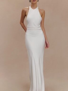 Meshki Rinna Satin Halter Maxi Dress in Ivory Size S | NWT